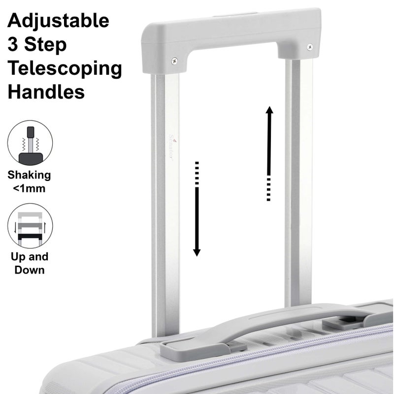 SENATOR Unisex Hard Case Carry On Luggage Lightweight PP Fashion Trolley Luggage with 360° Degree 4 Twin Wheel and Safe Zippers KH1010 Light Grey - Image 3